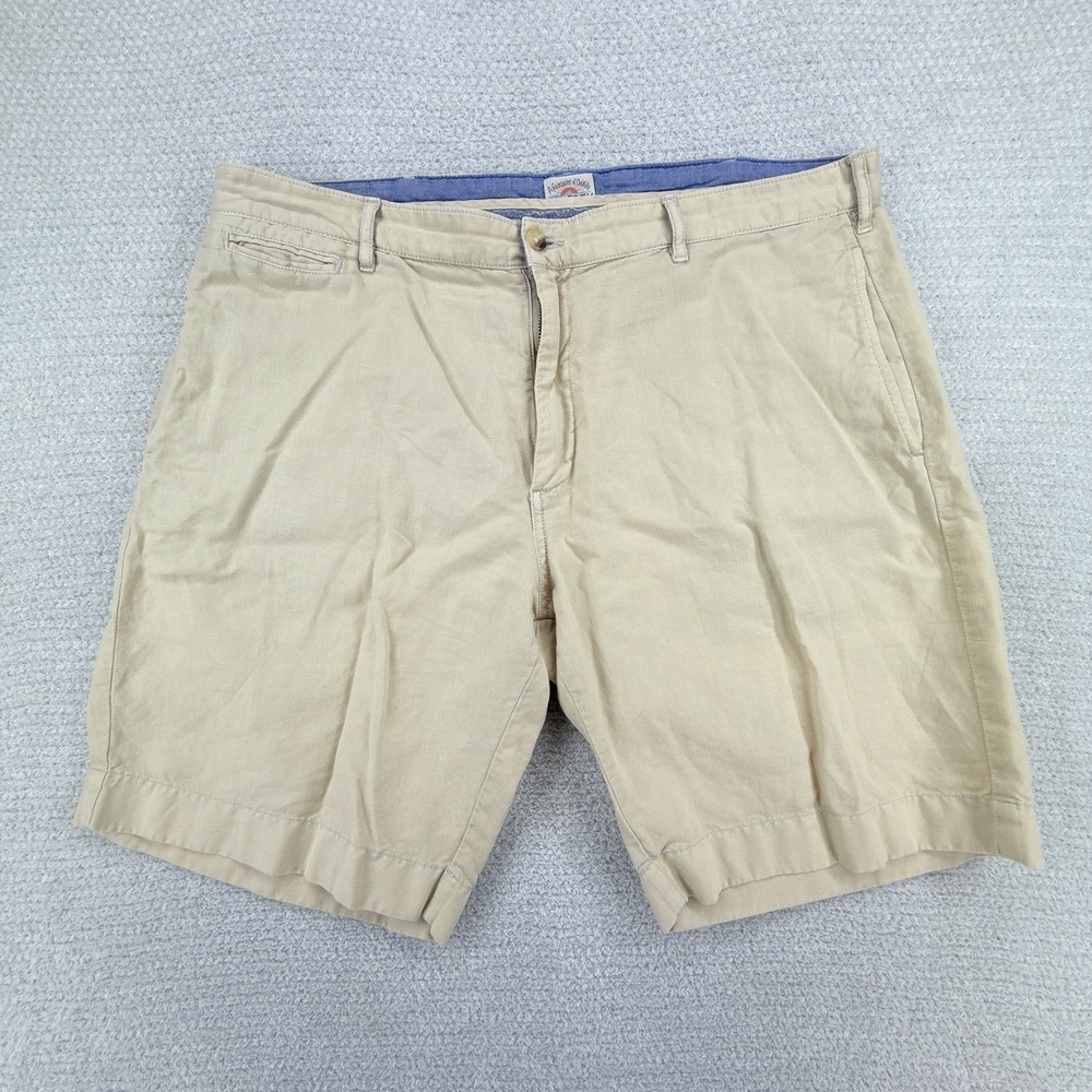 Faherty Linen Cotton Blend Chino Shorts Men's 36 Beige Tan Flat Front Casual